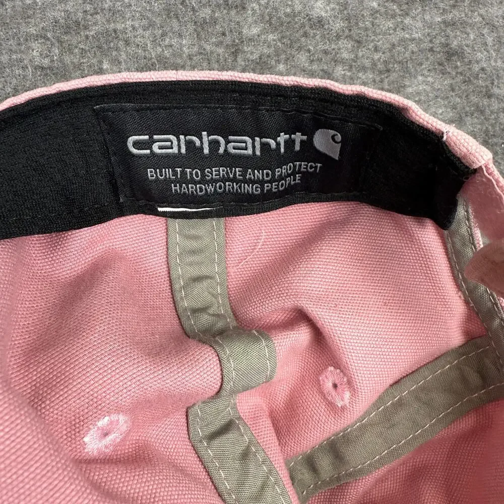 Carhartt Pink Canvas Strapback Hat with Brown Leather Logo Patch